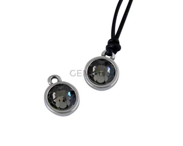 Swarovski and metal pendant coin 9x5x9.5mm. Silver-Black Diamond. Inn1.8mm