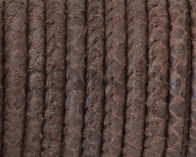 Round Leather cord. 5mm. Snake engraved. Dark brown