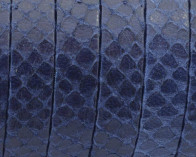 Flat Leather cord. 10x1.5mm. Snake engraved. Blue. Best.