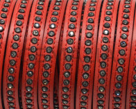 Flat Leather cord with strass. 8x3mm.  Red-crystal strass. Best Quality.