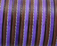 Flat Stitched leather cord. 10x2cm. Dark brown-violet . Best Quality.