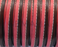 Flat Stitched leather cord. 10x2cm. Dark brown-red. Best Quality.