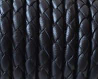 Bolo Braided Round Leather Cord. 5mm. Black.