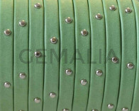 Flat Leather cord. 5x1.5mm. Denver. Green-silver. Best Quality.