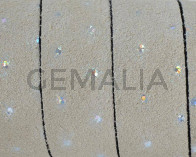 Flat Leather cord/Crystal. 20x2.5mm. Beige-silver. Best Quality.