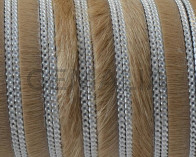 Colored cow hair leather cord. With chain.Flat.10x1.5mm.Beige-silver.Best Quality
