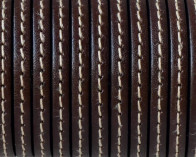 Flat Stitched leather cord. 5x1.5mm. Dark brown. Best Quality