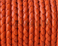 Braided round leather cord 5mm. Orange. Best Quality.