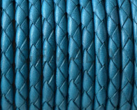 Bolo Braided Round leather cord. 4mm. Turquoise blue. Best Quality.