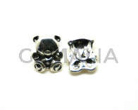 Zamak. Earrings. Bear. 20.5x18.5mm. Silver Color.