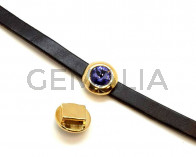 Zamak/Swarovski. Coin. 20mm. Gold-Tanzanite. Inn.10x3mm.