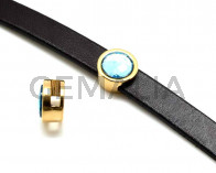 Zamak/Swarovski. Coin. 13mm. Gold-Aguamarine. Inn.10x3mm.