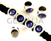 Zamak/Swarovski. Coin. 8mm. Silver-Tanzanite. Inn.5mm.