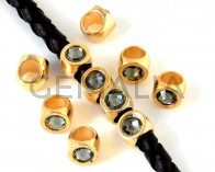 Zamak/Swarovski. Coin. 8mm. Gold/Black Diamond. Inn.5mm.
