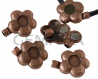 Zamak.Magnetic clasp.Flower.39x30mm.Inn.stone12mm.AntiqueCopper.Inn5mm