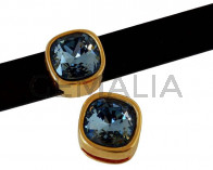 Zamak/SWAROVSKI slider. Square. 13x13mm. Gold. Denim Blue. Inn.10x2.5mm