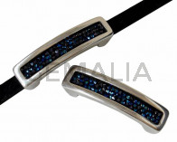 Slider Zamak/SWAROVSKI Ultra fine Rocks. 34x8mm. Silver-BBL. Inn.5x2.5mm