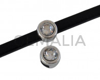 Zamak/SWAROVSKI Slider. 6x4mm. Silver-Crystal. Inn.3x2mm