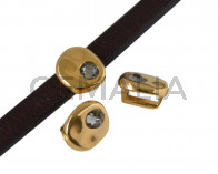 Metal and SWAROVSKI bead Brass slider coin 8.3x8x8mm. Gold-Black Diamond. Inn.5x2.5mm