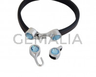 SWAROVSKI clasp with end cap. 2 pieces set 6x15mm-6x11mm. Silver-Aquamarine. Inn.5x2mmSWAROVSKI clasp with end cap. 2 pieces set 6x15mm-6x11mm. Silver-Denim Blue. Inn.5x2mm