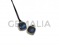 SWAROVSKI and metal pendant. 13x13mm. Silver-ArmyGreen. Inn.2mm