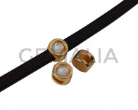 SWAROVSKI and Zamak Slider. 8mm coin. Gold-Light Grey Delite. Inn.5x2mm
