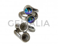 Zamak Ring. 22x24mm.No stone. 2 settings for SWAROVSKI rivoli SS39 (8mm). Silver. Nº16