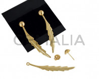 Feather Earrings. Brass 48x6mm. Gold. Top Quality