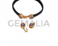 SWAROVSKI clasp with end cap. 2 pieces set 6x15mm-6x11mm. Gold-AntiquePink. Inn.5x2mm
