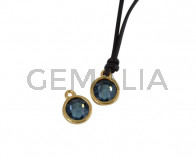 Swarovski and metal pendant coin 9x5x9.5mm. Gold-Denim Blue. Inn1.8mm