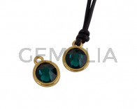 Swarovski and metal pendant coin 9x5x9.5mm. Gold-Emerald. Inn1.8mm