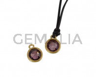 Swarovski and metal pendant coin 9x5x9.5mm. Gold-Antique Pink. Inn1.8mm