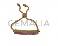 Stainless Steel chain bracelet  with extender chain and rhinestone. 2.5mm chain. Gold. 8 Inch. Ajustable.