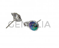 SWAROVSKI and Zamak earring with ring. Round 11mm. Silver-Paradish Shine. Int.2mm