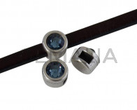 SWAROVSKI and Zamak Slider. 6x4mm coin. Silver-Denim Blue. Inn.3x2mm