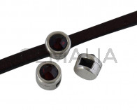 SWAROVSKI and Zamak Slider. 6x4mm coin. Silver-Burgundy. Inn.3x2mm