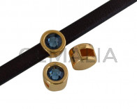 SWAROVSKI and Zamak Slider. 8mm coin. Gold-Denim Blue. Inn.5x2mm