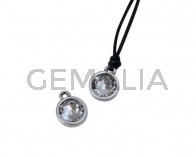 Swarovski and metal pendant coin 9x5x9.5mm. Silver-Crystal. Inn1.8mm