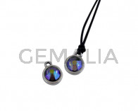 Swarovski and metal pendant coin 9x5x9.5mm. Silver-Paradishine. Inn1.8mm