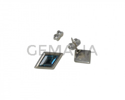 Swarovski and Zamak earring. Rhombus 16x10mm. Silver-Aquamarine.