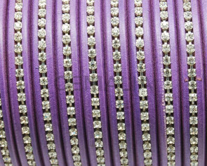 REGALIZ Leather cord with strass. Oval 10x6mm. Purple-s.crystal.