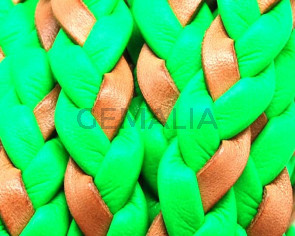Bolo Braided Flat Leather Cord. 10x2mm.  Green-natural.