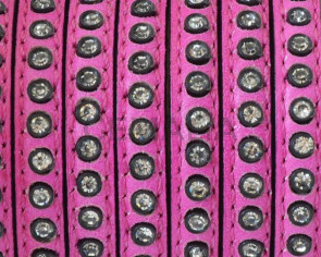 Flat Leather cord with strass. 8x3mm. Fuchsia-crystal strass. Best Quality.