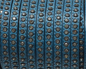 Flat Leather cord with strass. 6.5x3mm.  Dark blue-crystal strass. Best Quality.