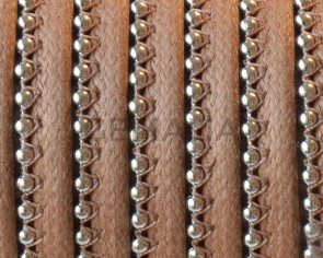 Waxed leather cord with chain. 7x2mm. Camel-silver. Best Quality.