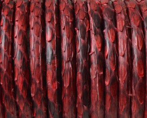 Python skin Leather cord. Round. 4mm. Hole. Red. Inn.0.8mm.approx. Best Quality.