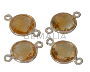 Citrine/Silver 925. Connector. Coin. Faceted. 10-11mm. Silver. Inn.1mm