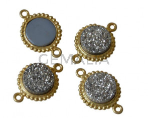 Druzy Agate/Silver 925.Connector.13.2mm.Gold-light silver.Inn.1.8mm.Best Quality