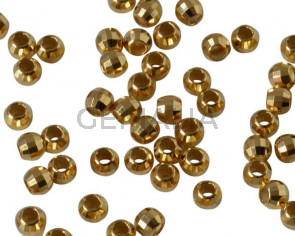 Brass. Round. Faceted. 3mm. Gold. Inn.1.5mm.
