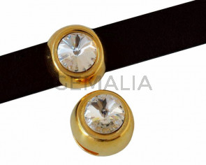 Zamak/SWAROVSKI slider. Coin. 14mm. Gold. Crystal. Inn.10x2.5mm